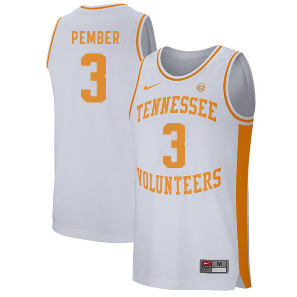 Men #3 Drew Pember Tennessee Volunteers College Basketball Jerseys Sale-White